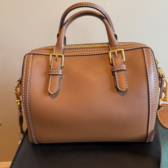 Tory Burch Brown Leather Barrel Tote - Picture 2 of 13